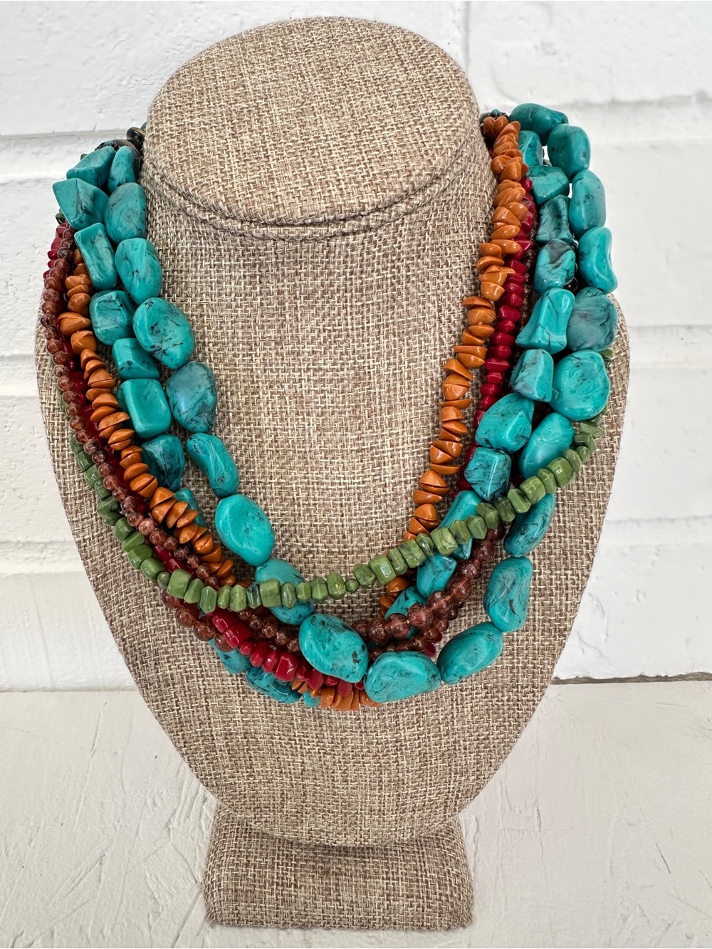 Multistrand Turquoise & Multicolor Beaded Statement Necklace - Picture 2 of 7
